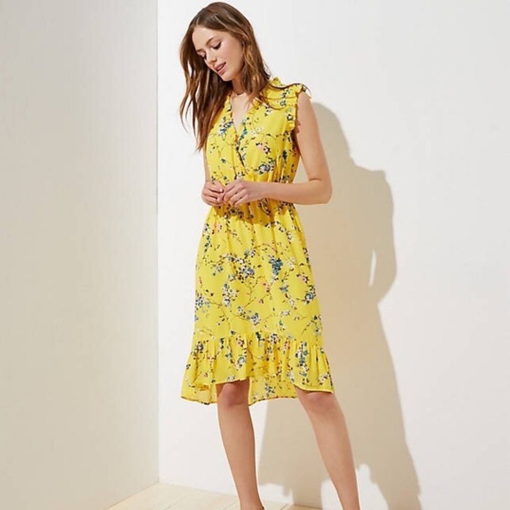 LOFT Floral Ruffle Midi Dress